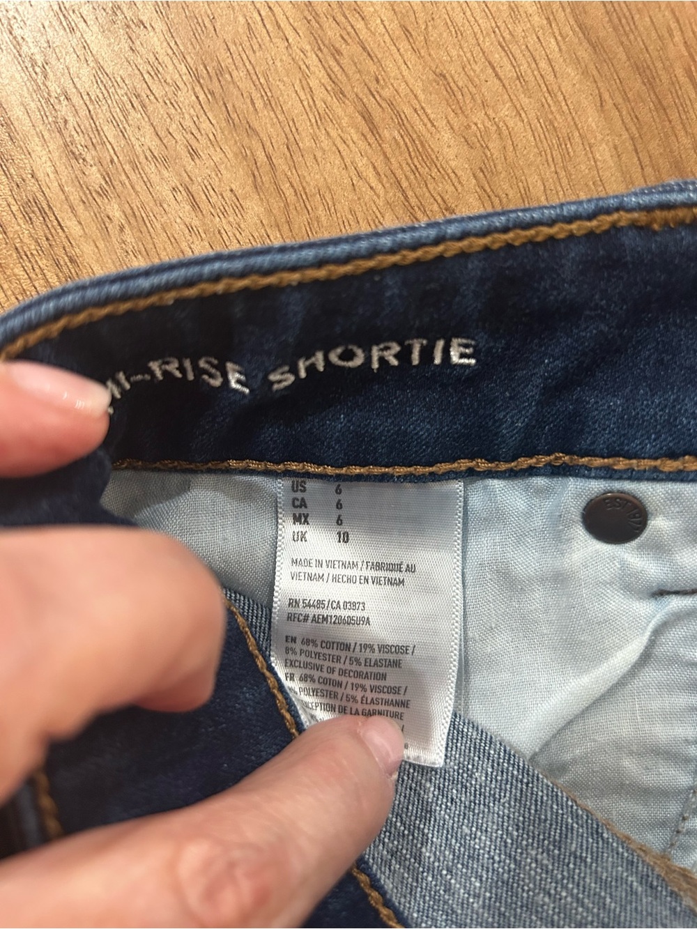 American Eagle Outfitters Dark High Rise Blue Rolled-Hem Denim Shorts - Picture 4 of 7
